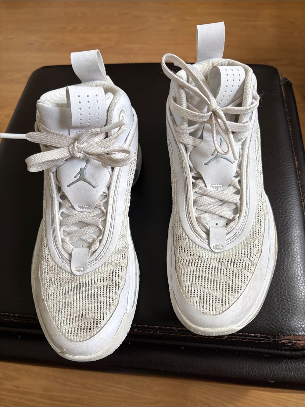 Jordan All-White Mesh and Leather High-Top Sneakers